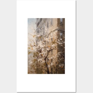 Spring's Arrival: Blossom Tree in Front of a Building Posters and Art